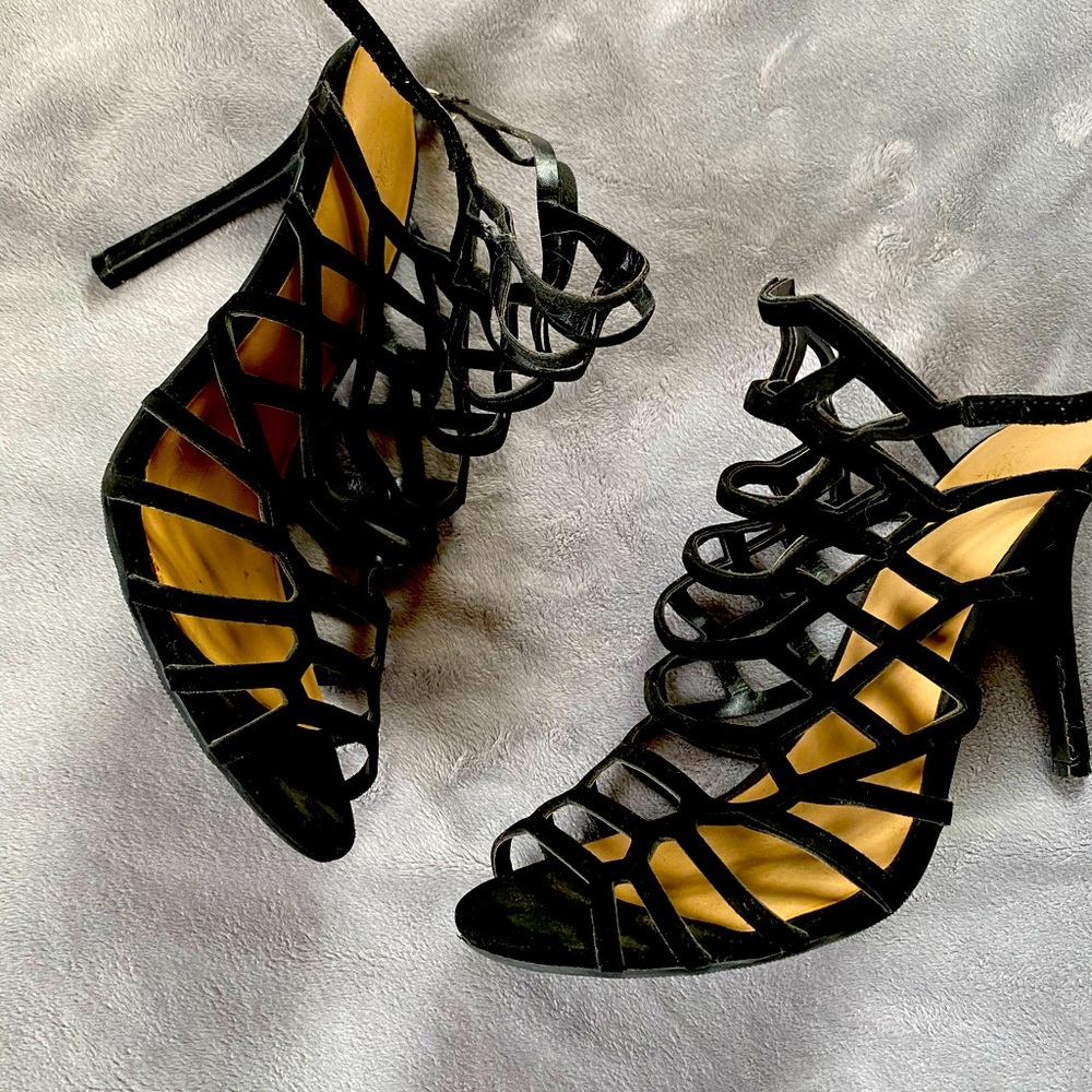 Strapped stilettos black size 10